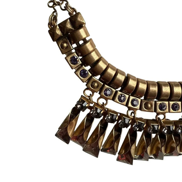 Chico's Womens Statement Necklace Bronze Color with Simulated Lavender Crystals - Picture 4 of 8